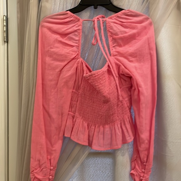 Free People Smocked Pink Chloe Cropped Top Size Medium NWT - Picture 8 of 9